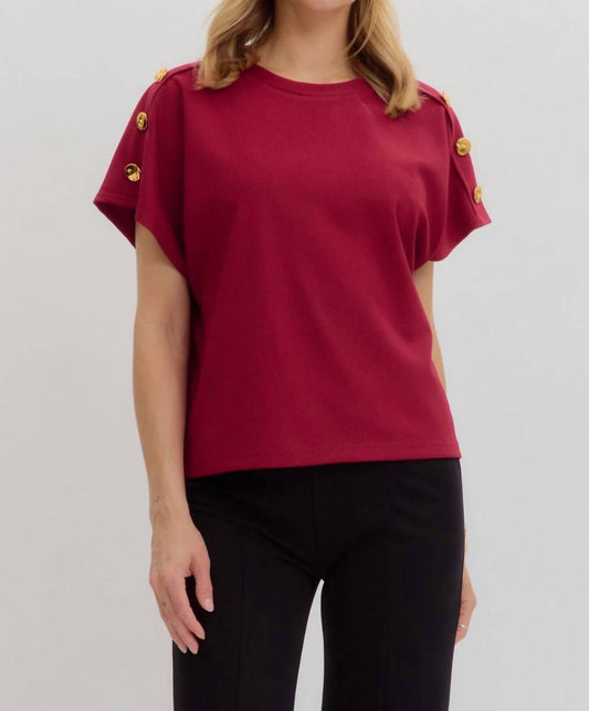 Entro - Crew Neck Gold Button Pullover Blouse