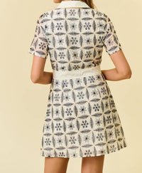 Doe And Rae - Embroidered Mini Shirt Dress With Contrast Collar