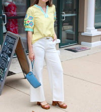 Jodifl - Embroidered Sleeve V-neck Top