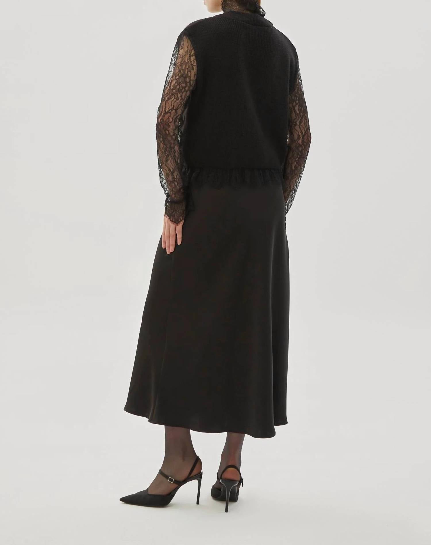 Exquise - Regular Drawstring Satin Midi Skirt