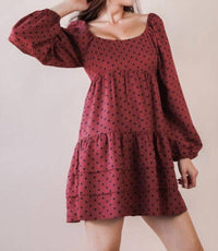 VERY J Polka Dot Print Tiered Mini Dress in brick - women's dress - view 4