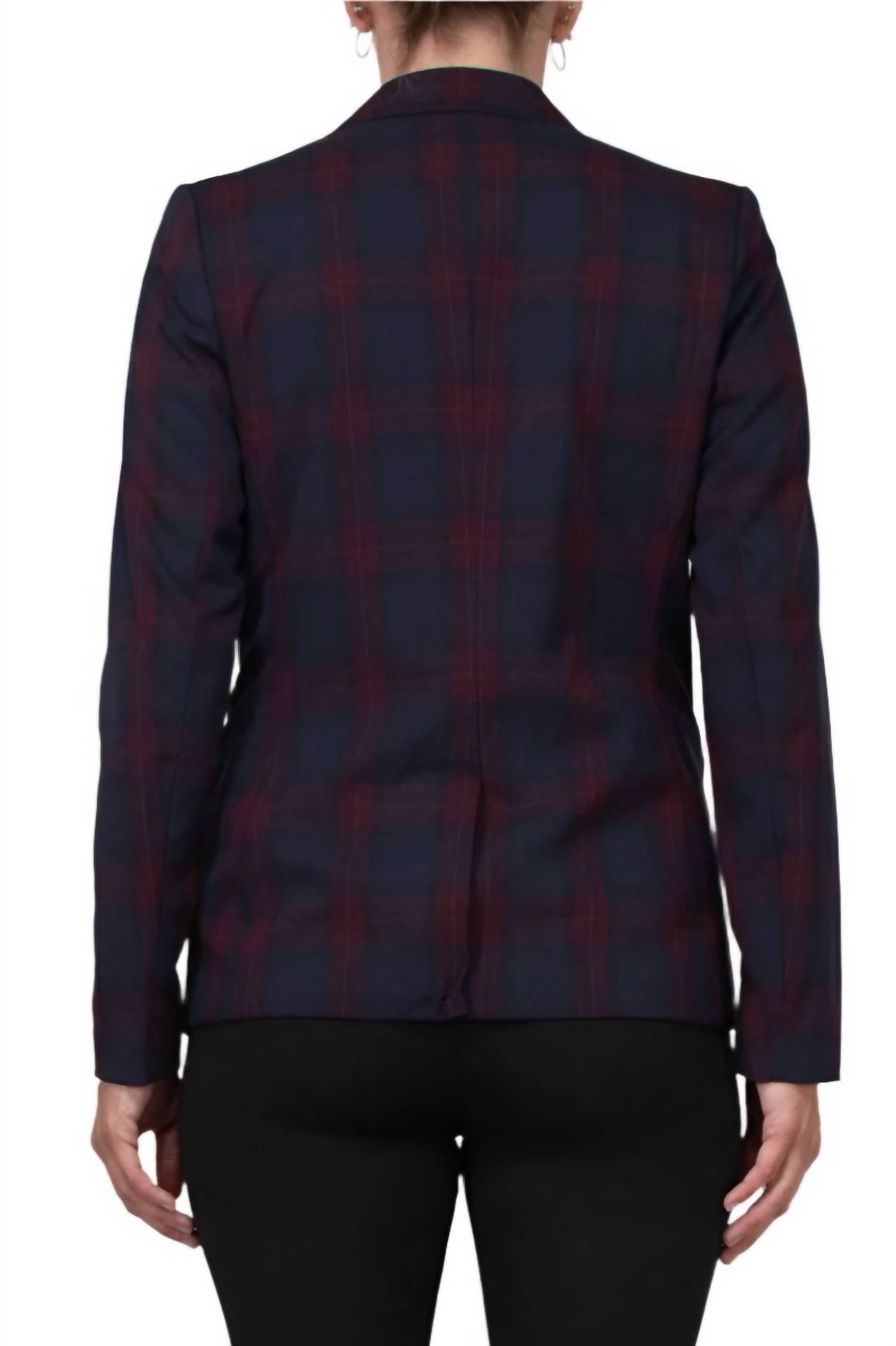 T Tahari - Long Sleeve Notch Collar Plaid Blazer
