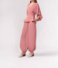 ADRIANA DEGREAS Solid Front Tie Cropped Top in vintage rose - women's shirt - alternate view