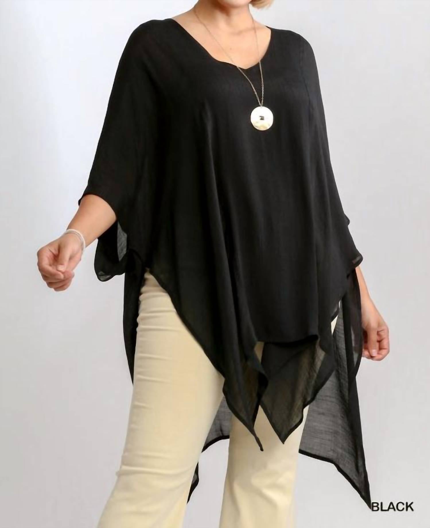 umgee Caftan Scoop Neck Tunic in black - women's shirt - detail view