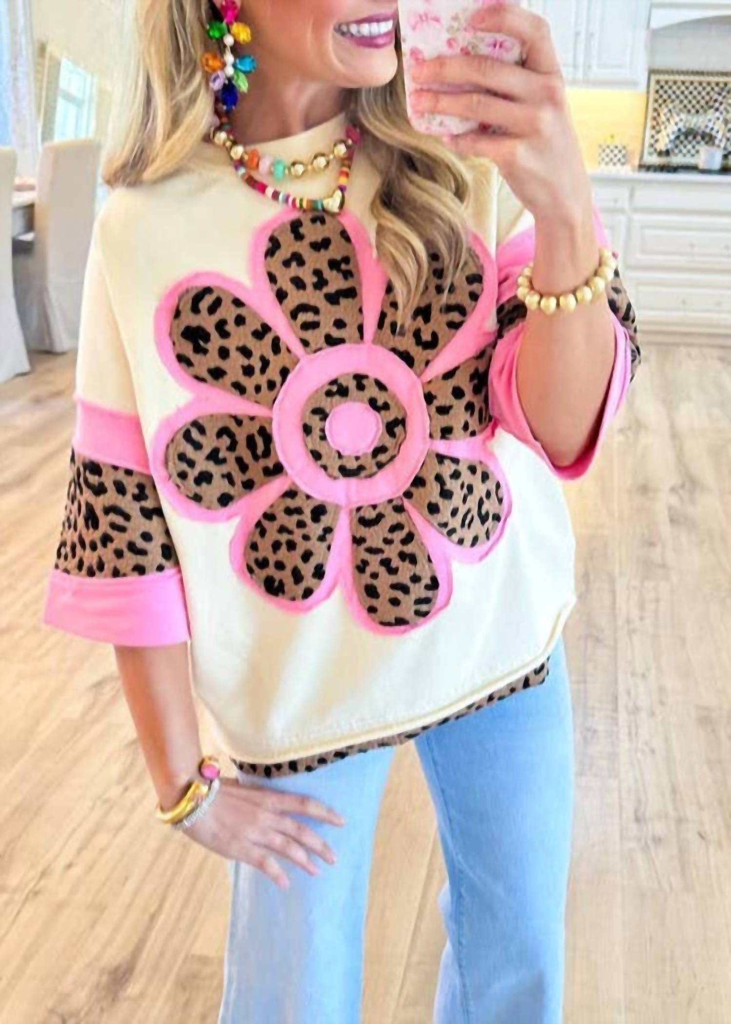 Rosa Clothing - Leopard Flower Patch Top