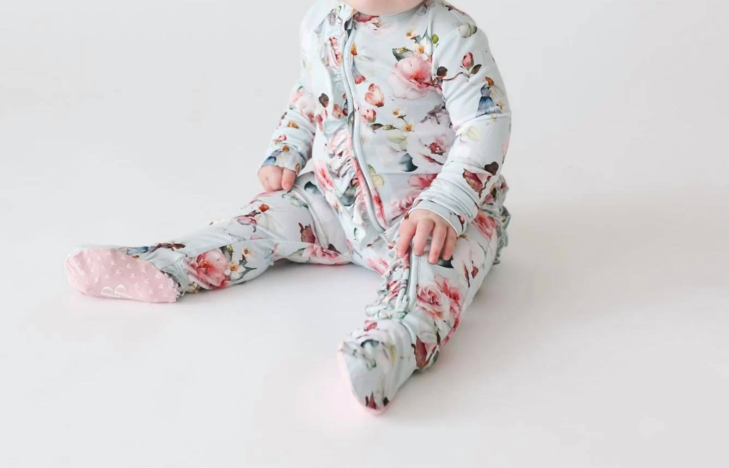 Posh Peanut - Baby Girls Ruffled Zippered Footie