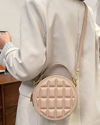 Accity - Women's Waffle Pattern Round Canteen Crossbody Bag