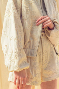 Miou Muse - Floral Jacquard Zip Up Jacket