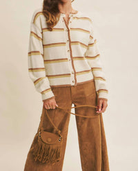 In February Cozy Charm To Autumn Plan Stripe Cardigan in cream multi - women's cardigan