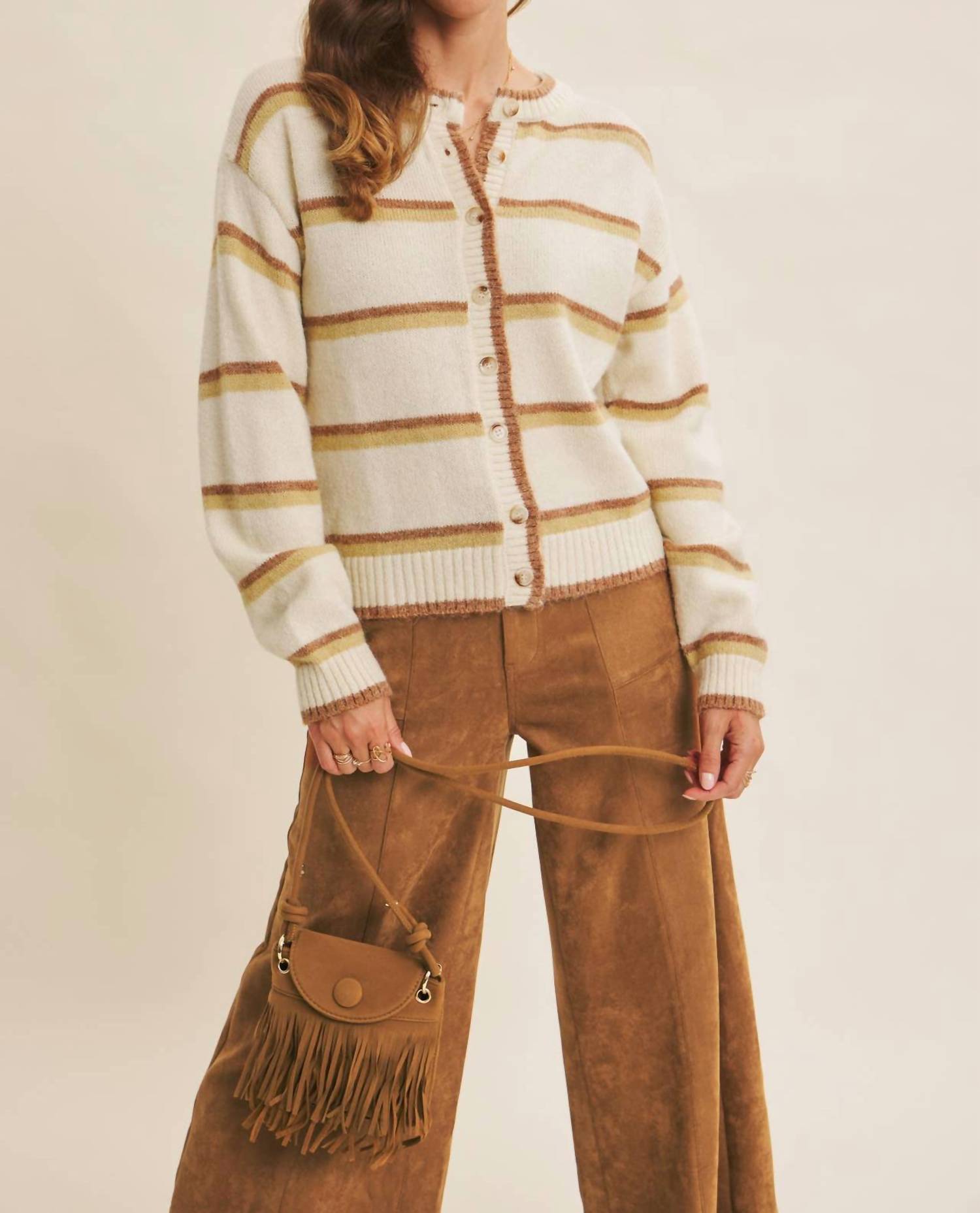 In February Cozy Charm To Autumn Plan Stripe Cardigan in cream multi - women's cardigan