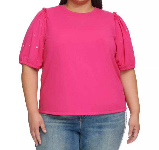 Karl Lagerfeld - Embellished Puff-sleeve Top - Plus