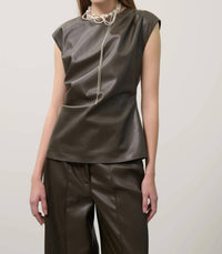 Beatrice .b Sleeveless Eco-leather Top in taffarel - women's t-shirt