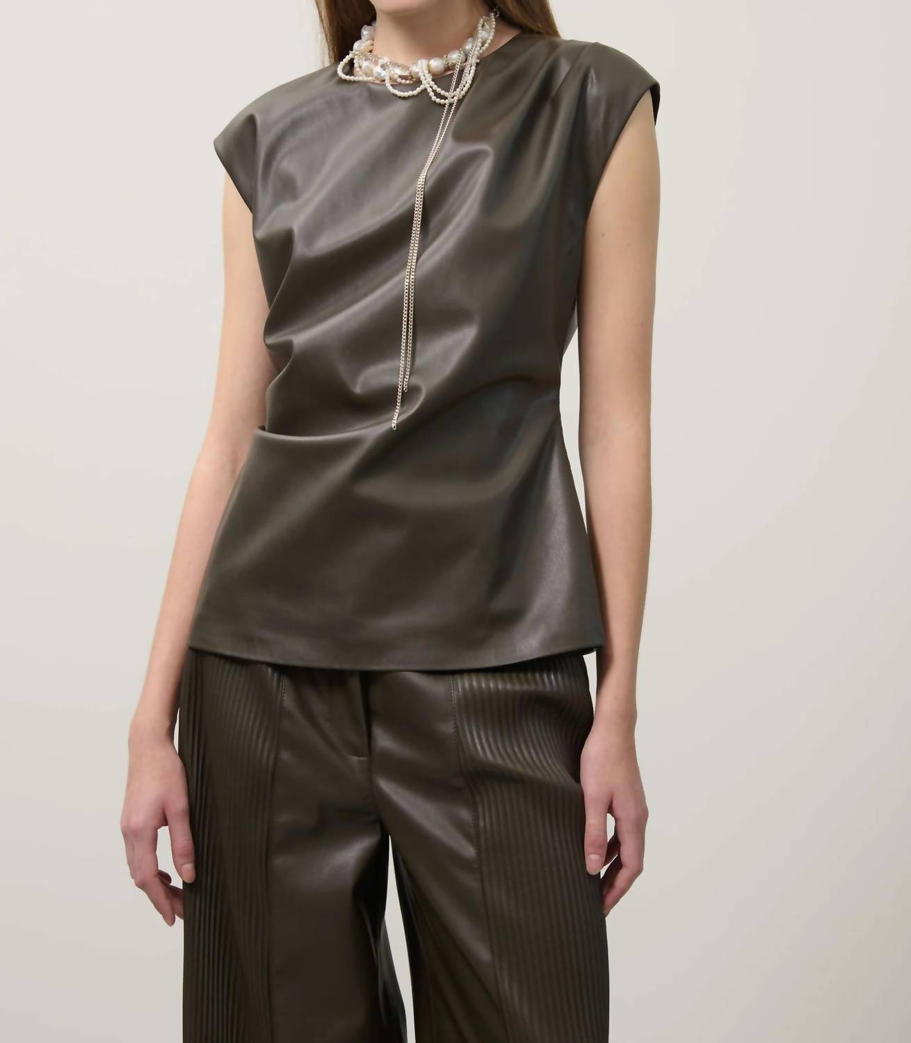 Beatrice .b Sleeveless Eco-leather Top in taffarel - women's t-shirt