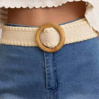 LETO Women's Whipstitch Raffia Belt in ivory - women's accessory - detail view