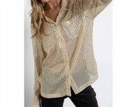 Kiwi - Sequin Button Down Shirt With Chest Pocket