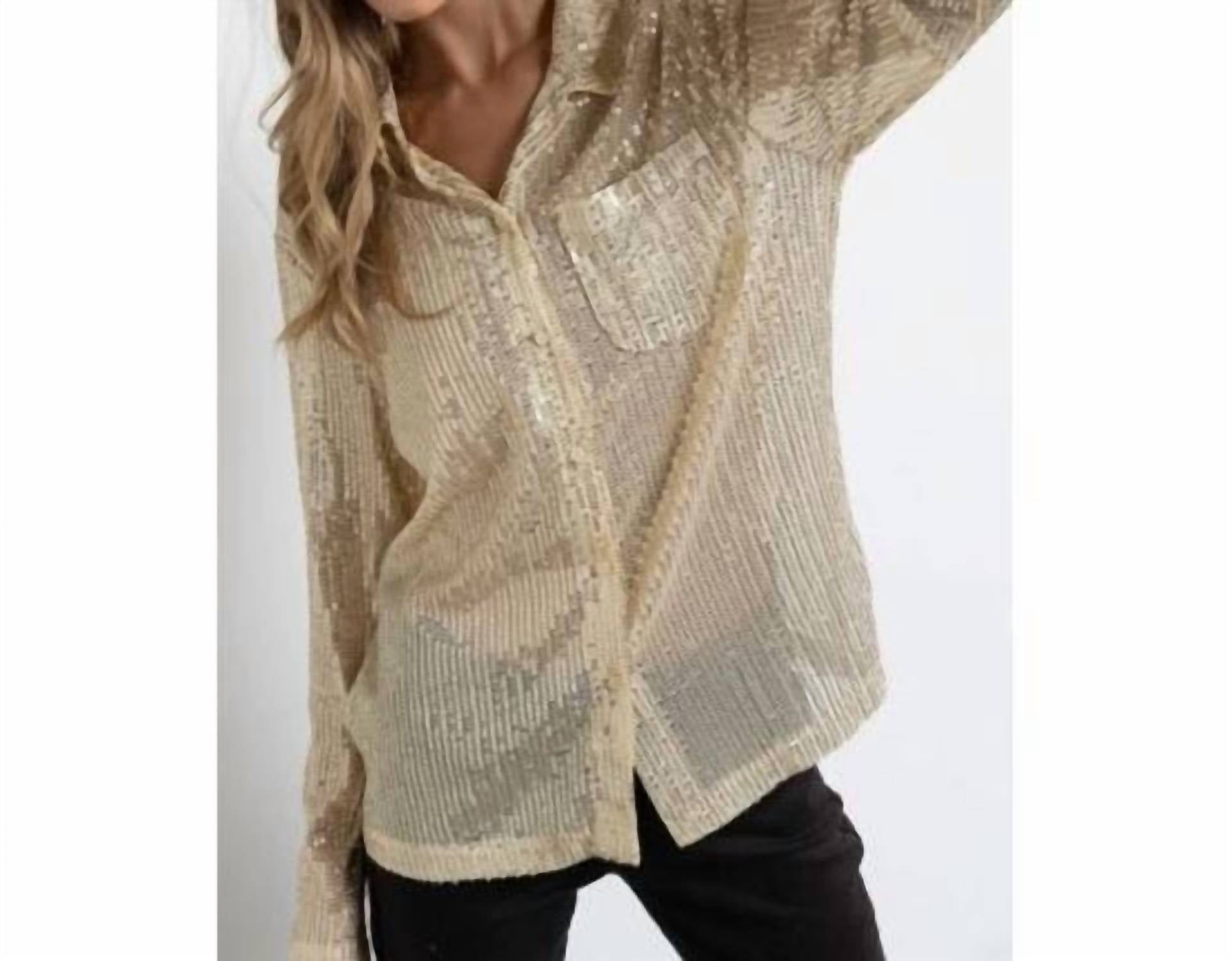 Kiwi - Sequin Button Down Shirt With Chest Pocket