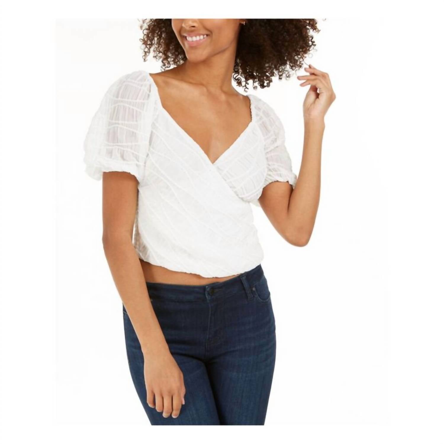 LUCY PARIS Sheer V-neckline Top in off white - women's blouse