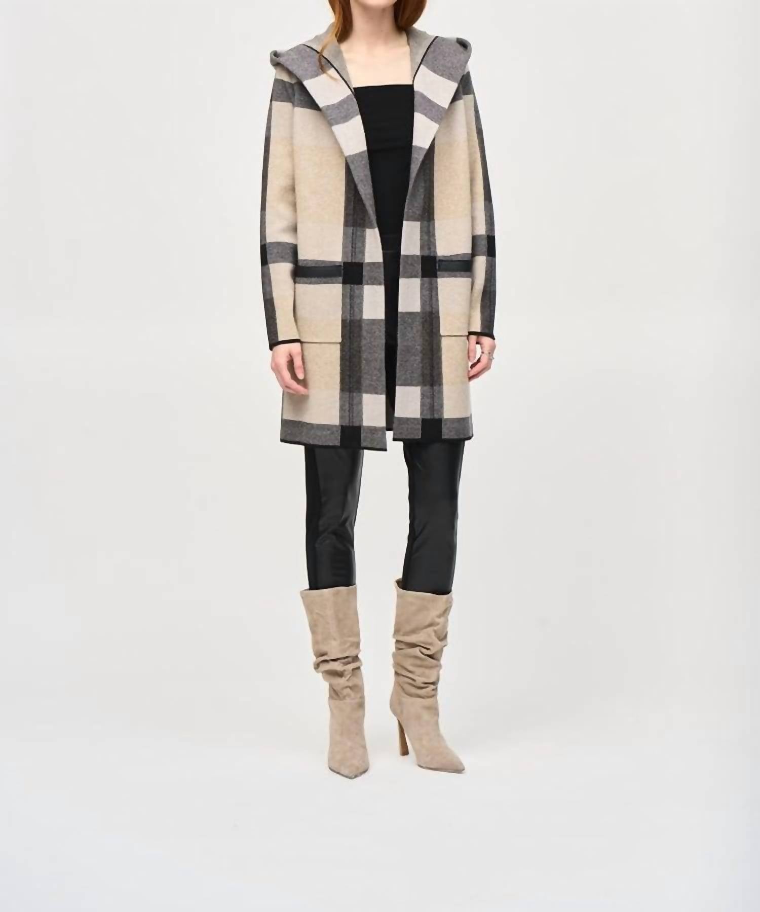 Joseph Ribkoff - Brushed Jacquard Sweater Cover Up Hoodie