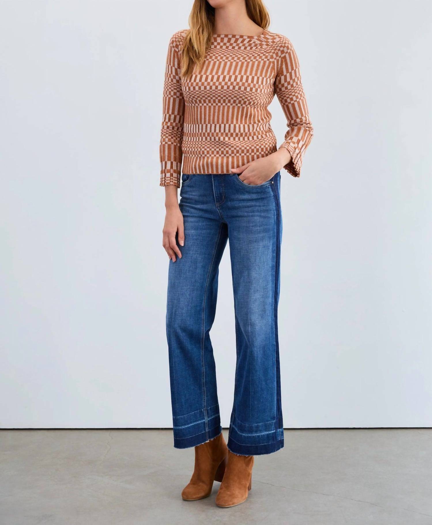 FDJ Long-sleeve Rib Sweater in bronze creme - women's long sleeve top - alternate view