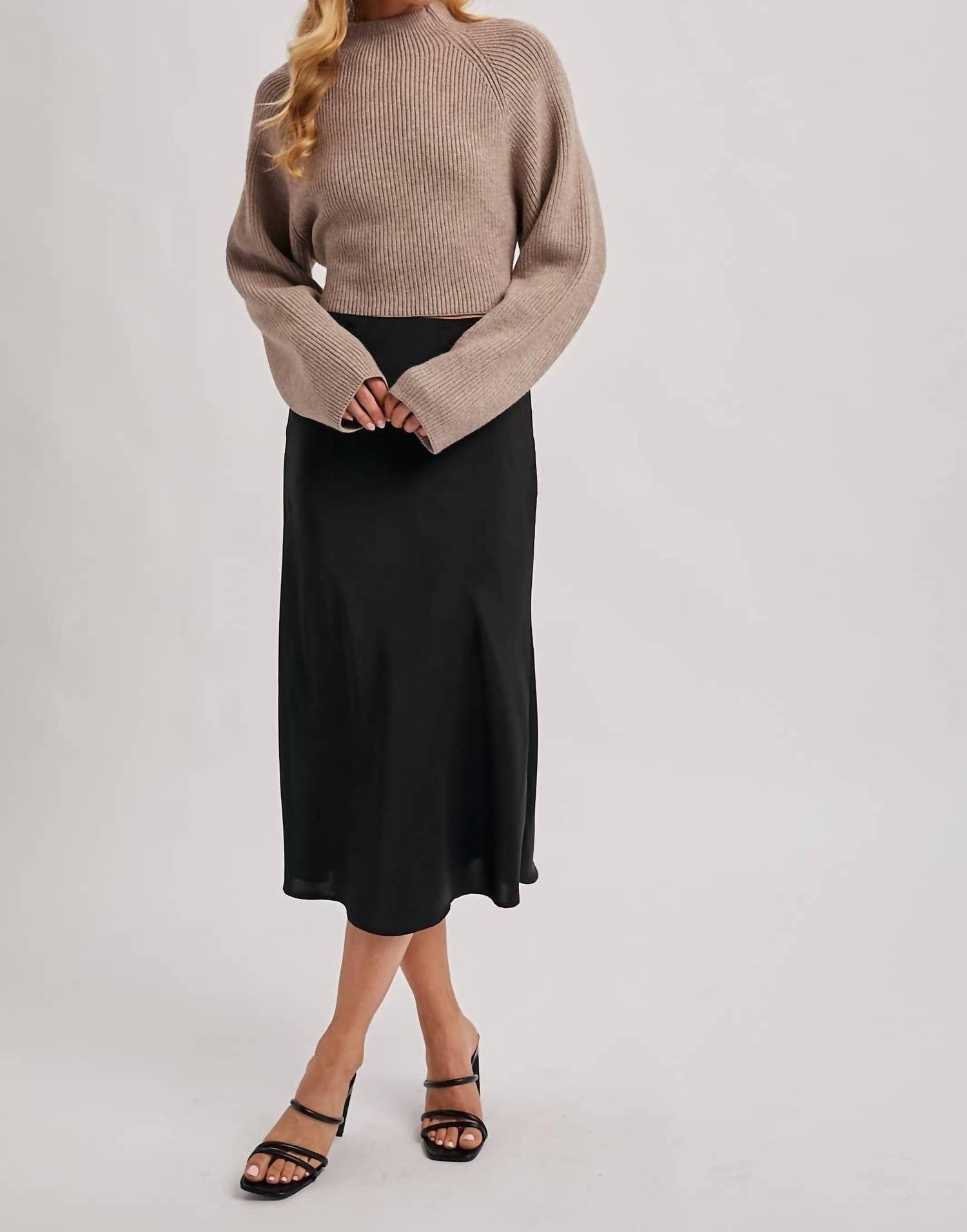Bluivy - Mock Neck Open Back Ribbed Knit Tie Sweater Top