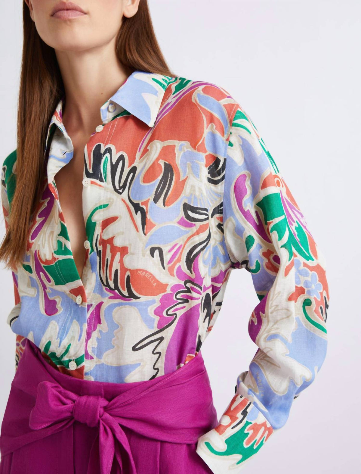 Marella - Printed Linen Short Blouse