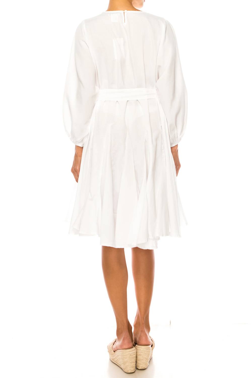 Vivid - Long Sleeve Belted Godet Skirt Flared Dress