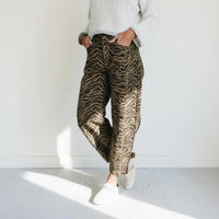 Umorger Zebra Stripe Barrel Jeans in greige - women's jeans - alternate view