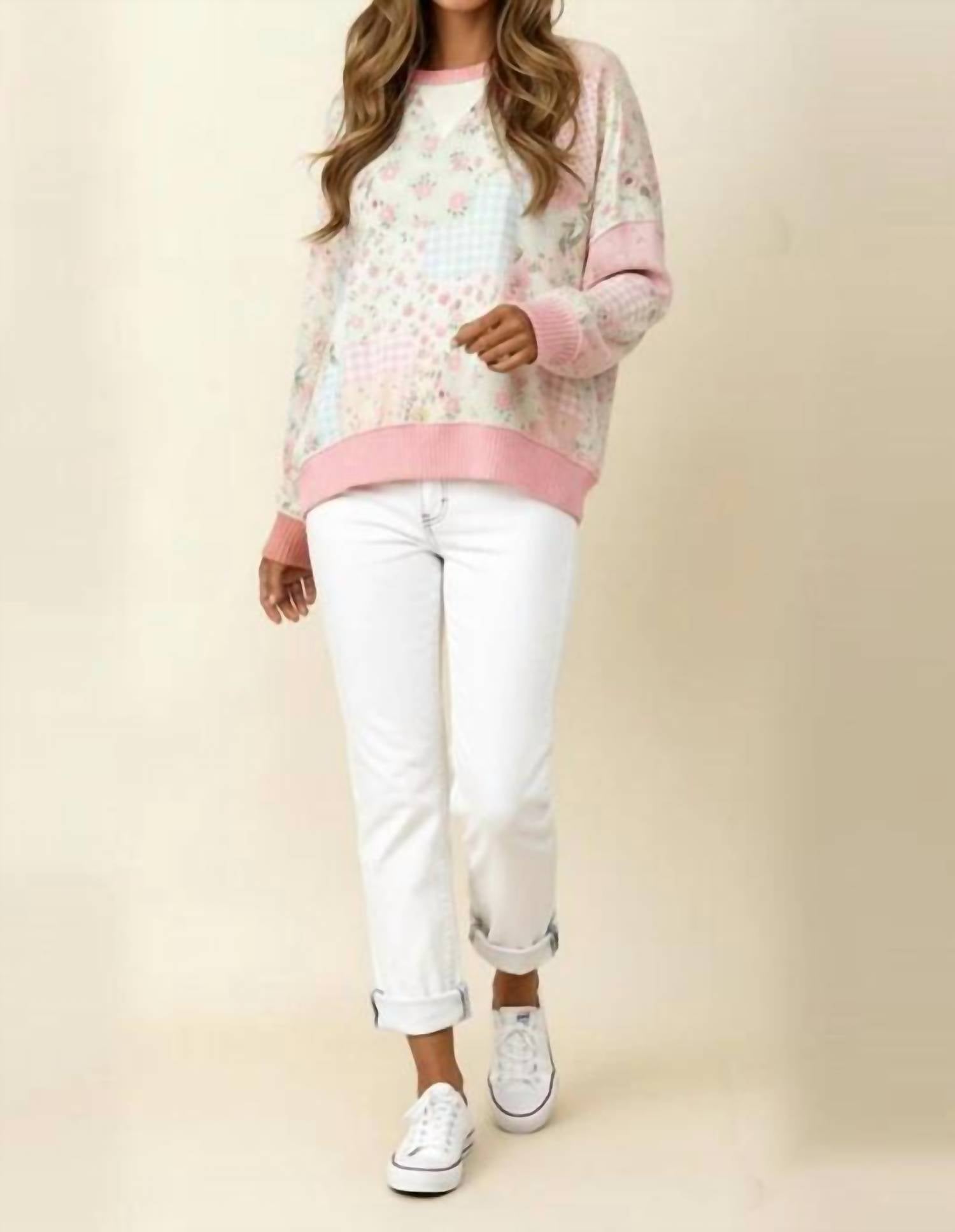 Haptics - Triangle Oversized Long Sleeve Patchwork Top