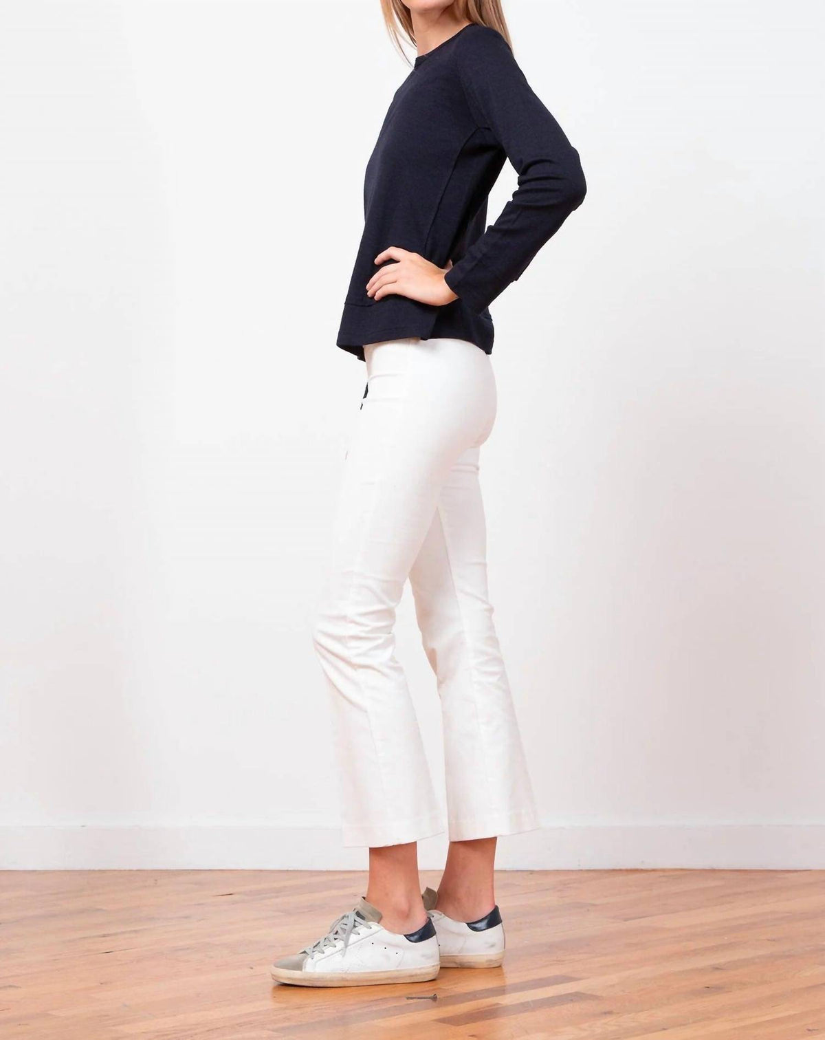 Avenue Montaigne Leo Cropped Flare Pants in off white - women's pants - detail view