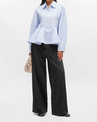 Ganni - Stripe Cotton Peplum Shirt