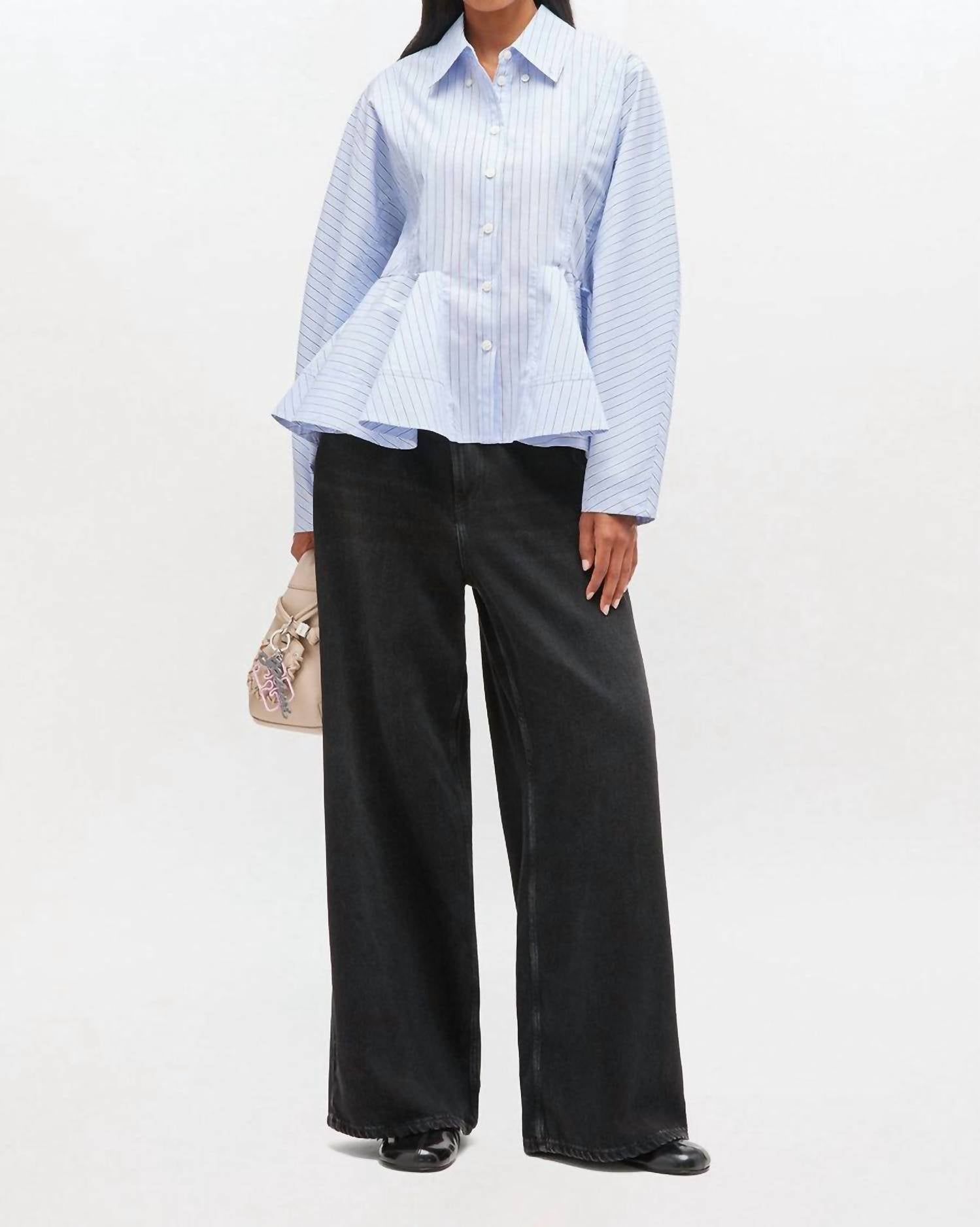 Ganni - Stripe Cotton Peplum Shirt