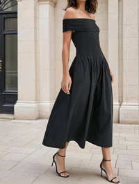 Mustard Seed - Heidi Basque Waist Off-Shoulder Midi Dress