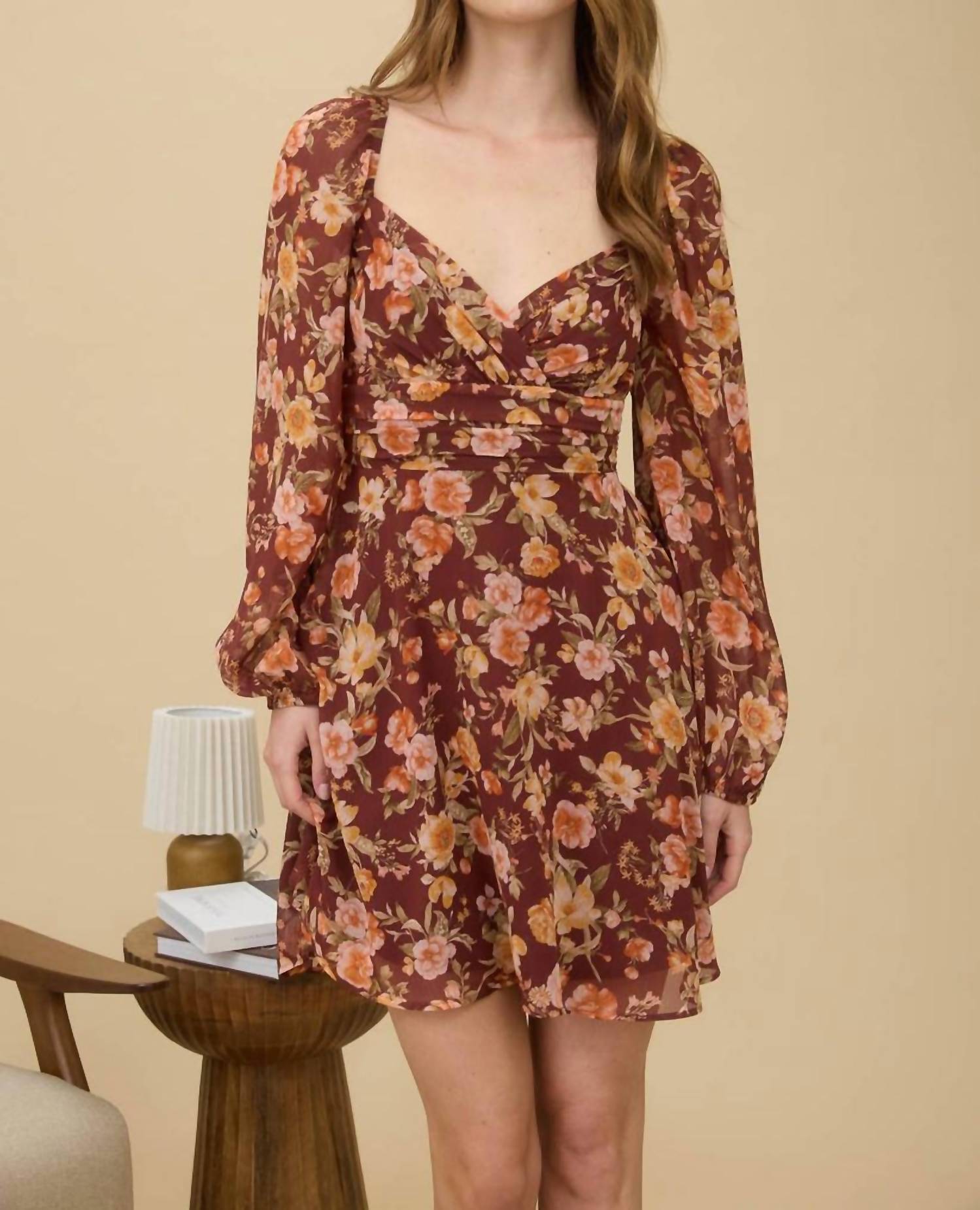 floral sweetheart mini dress Floral Sweetheart Long Sleeve Dress Medium