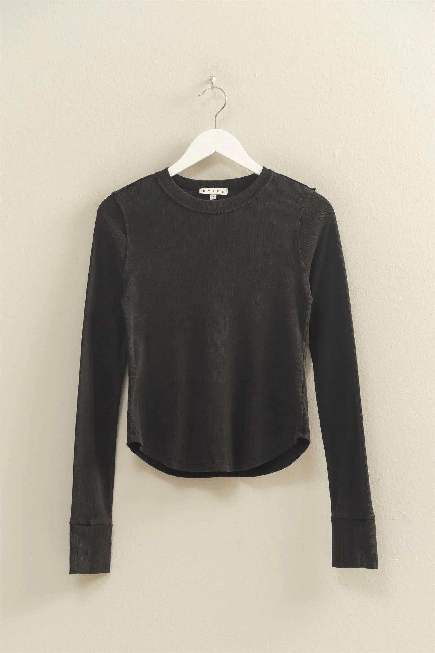 Very J - Mineral Wash Fitted Ribbed Top