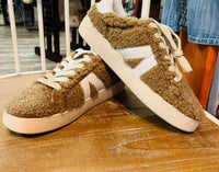 Corkys Footwear Women's No Chaser Sneakers in camel shearling - women's sneaker - detail view