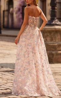 La Femme - Strapless Corset 3D Floral Dress