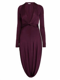 Salvatore Ferragamo Shiny Jersey Knotted Bubble Midi Dress in oxblood - women's dress - view 6