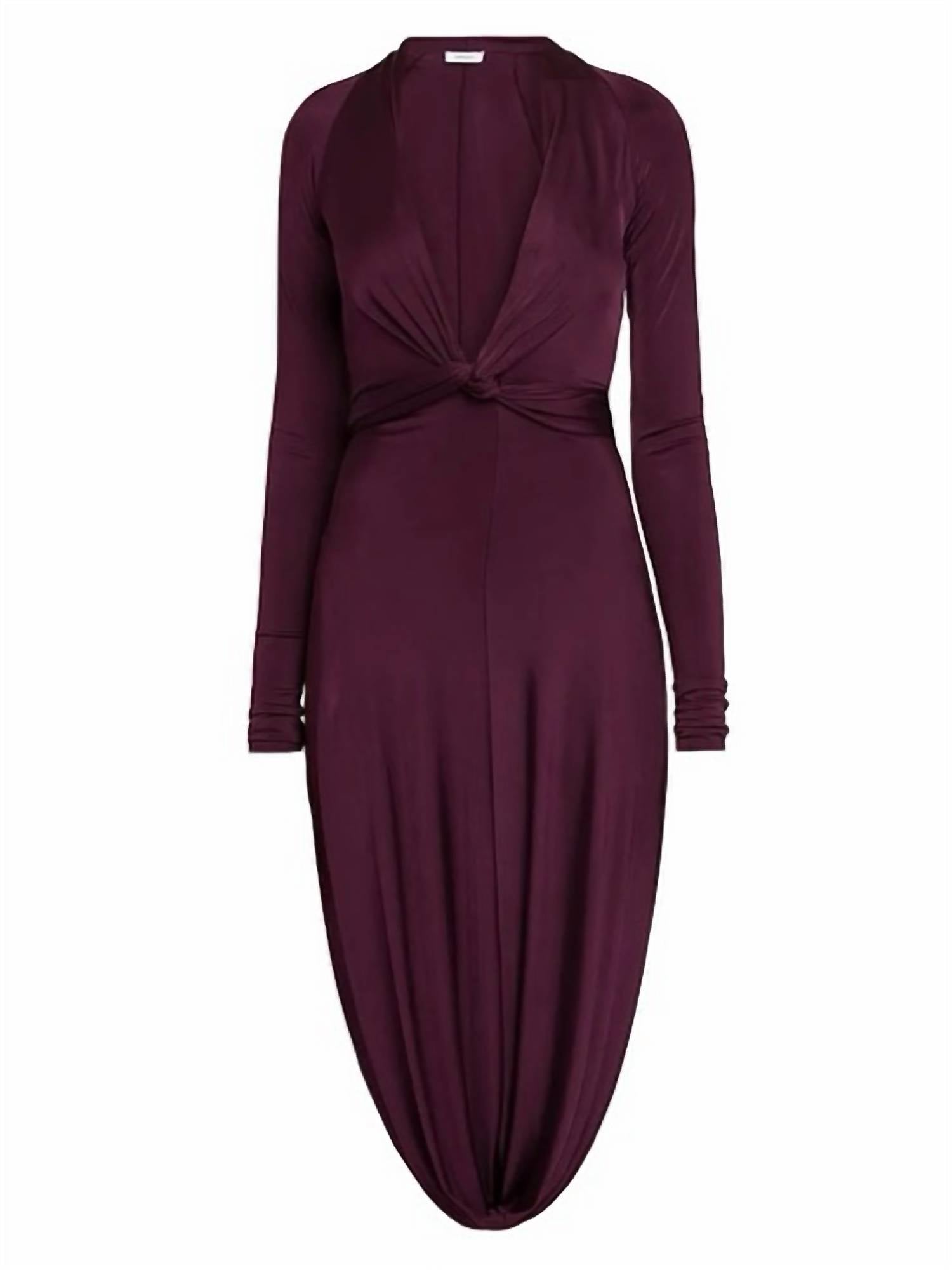 Salvatore Ferragamo Shiny Jersey Knotted Bubble Midi Dress in oxblood - women's dress - view 6