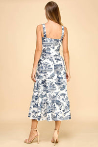 Tcec - Toile Printed Sweetheart Neckline Midi Dress