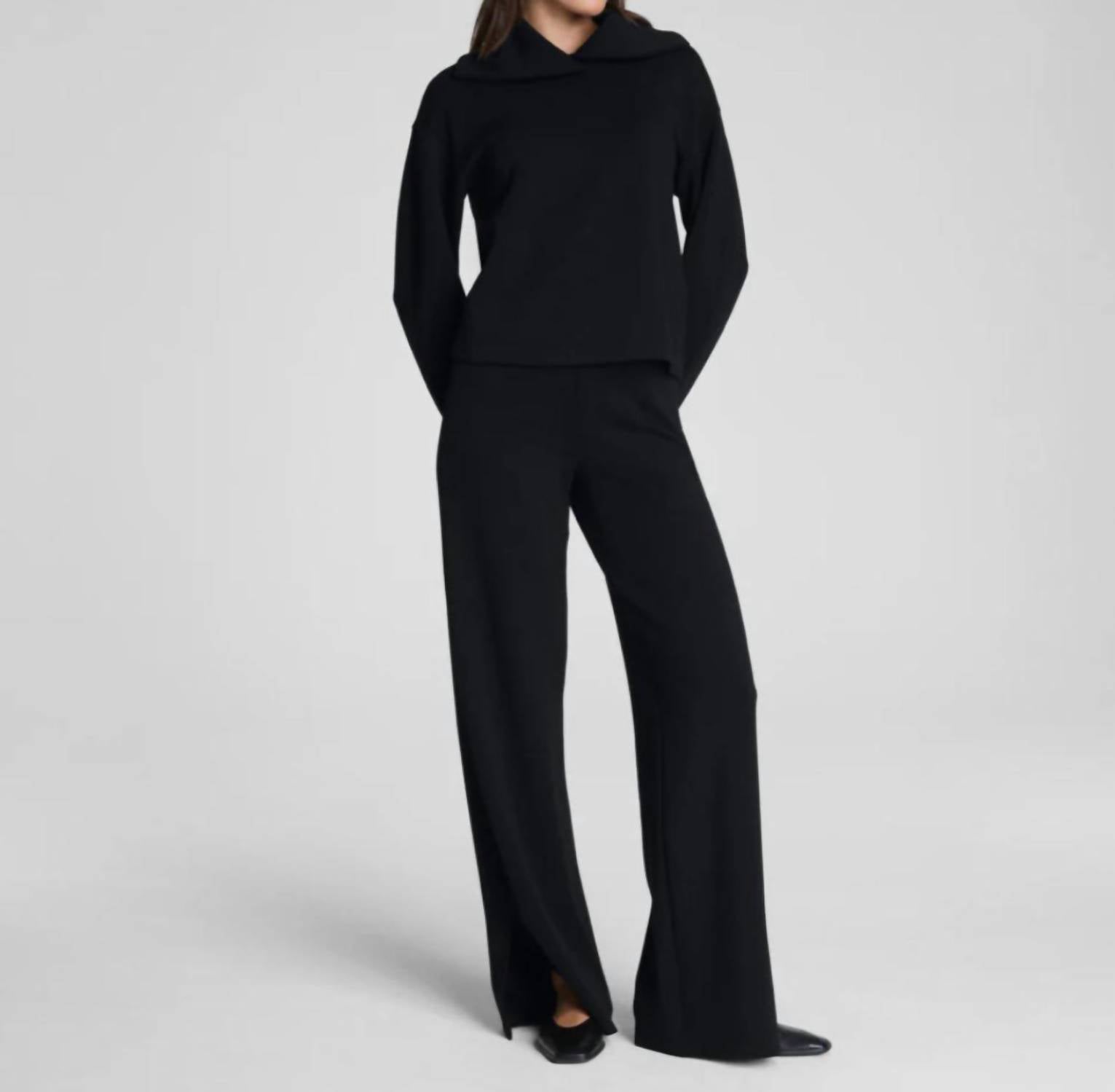 Spanx Airessentials Smooth Front Wide Leg Pants in very black - women's pants