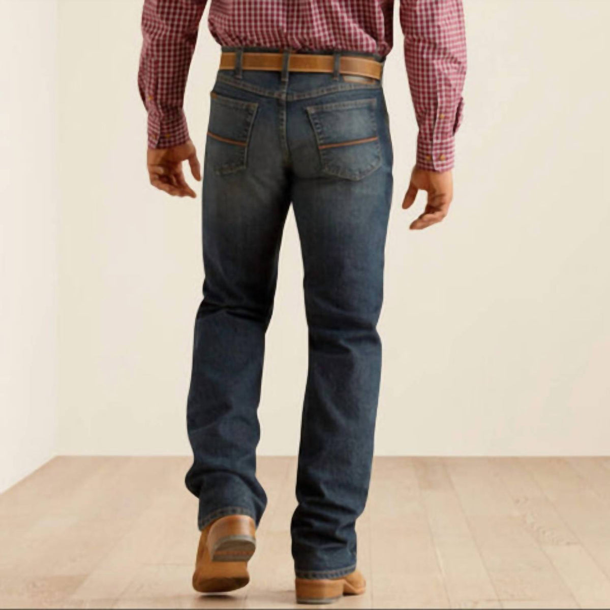 ARIAT Men's M2 Pro Series Atlas Ray Relaxed Boot Cut Jean in dark blue - men's jeans - detail view