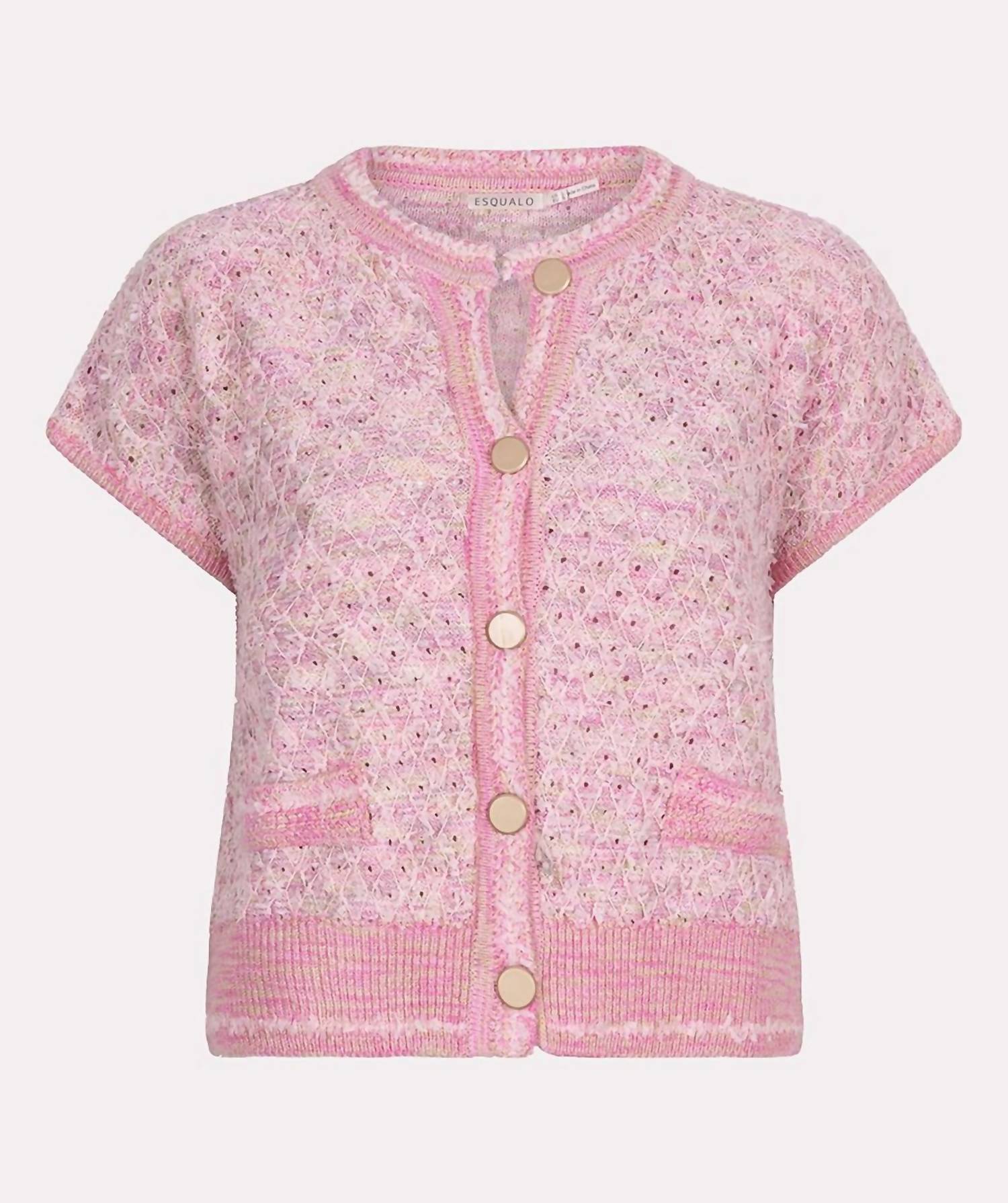 ESQUALO Fie Fancy Knit Short Sleeve Cardigan in rose - women's cardigan - view 4
