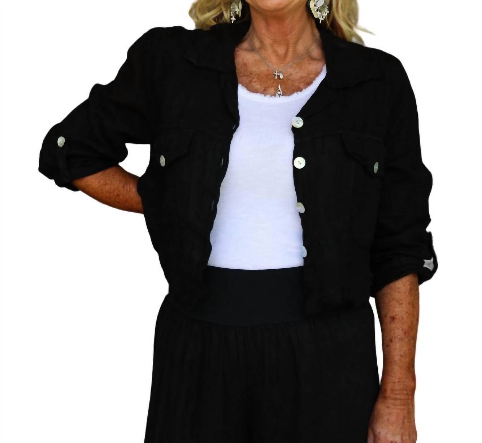 Look Mode Usa - Raw Edge Cropped Linen Jacket