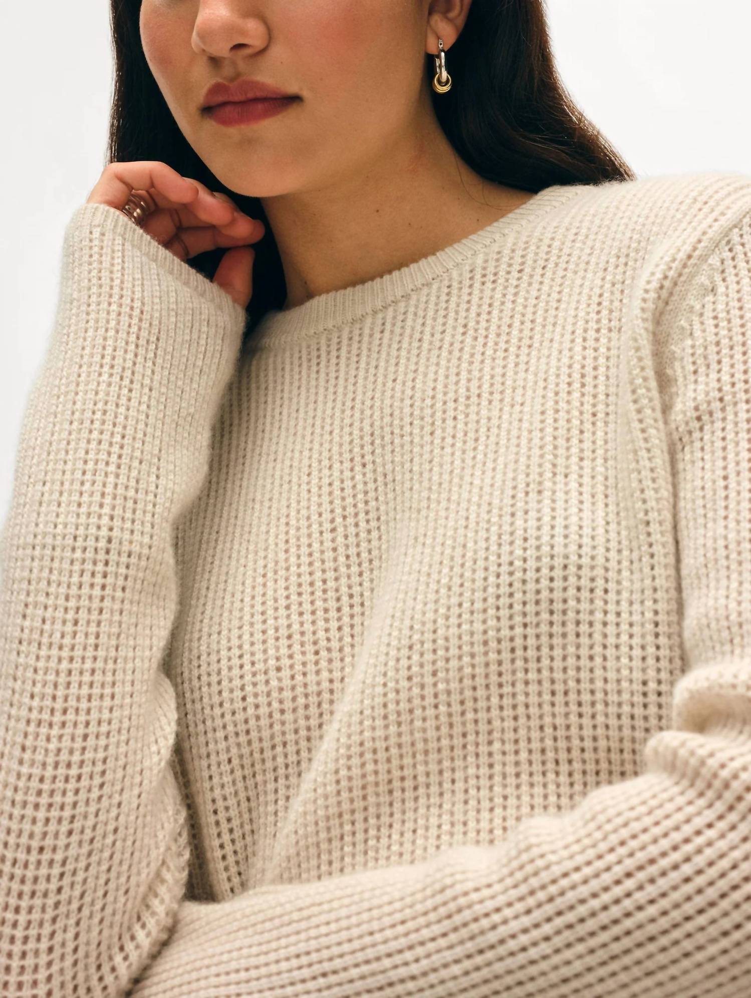 White + Warren - Cashmere Waffle Mesh Crew Sweater