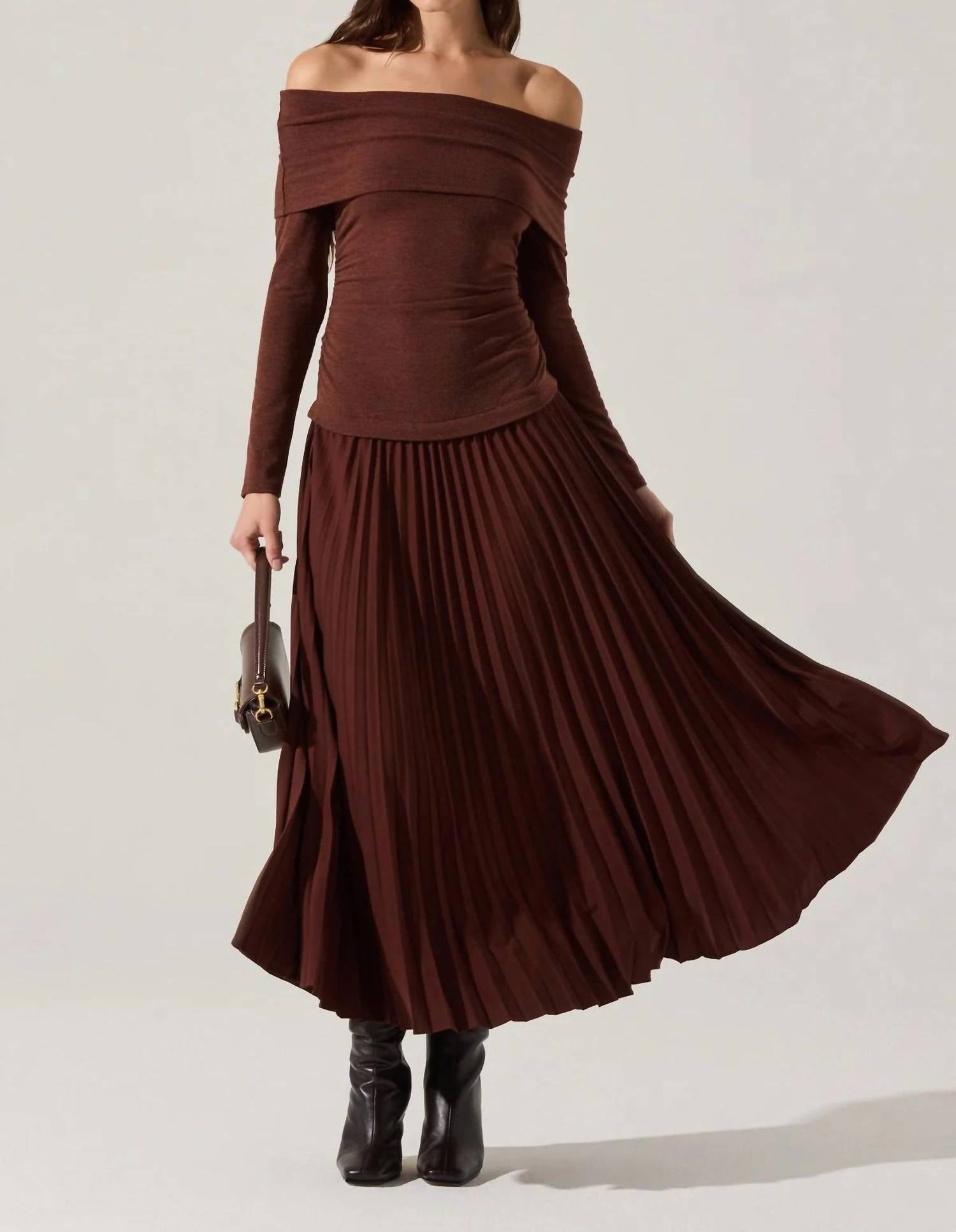 ASTR Tanaia Pleated Dress in brown - women's dress