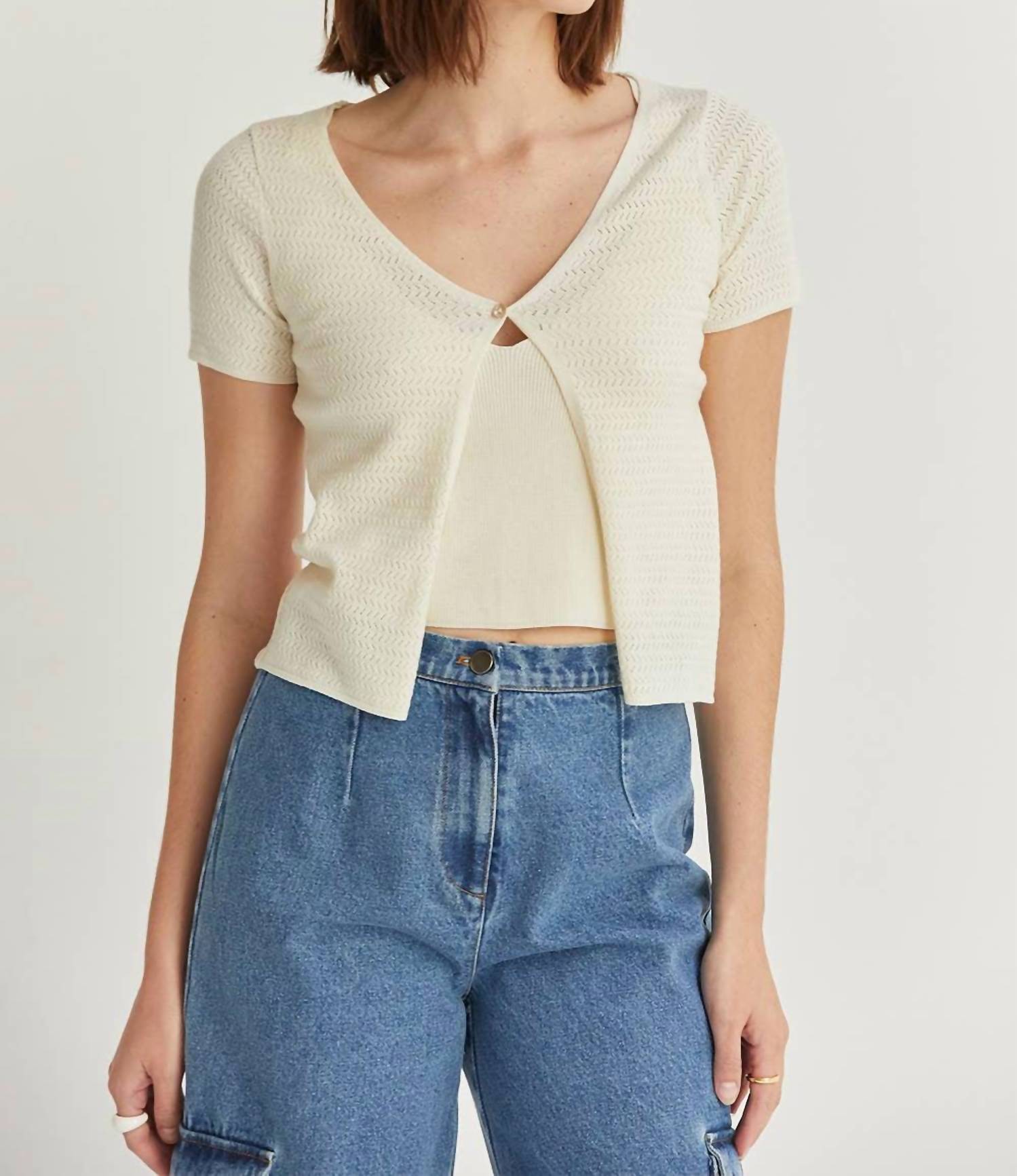 CRESCENT Alara Top in ivory - women's blouse - detail view