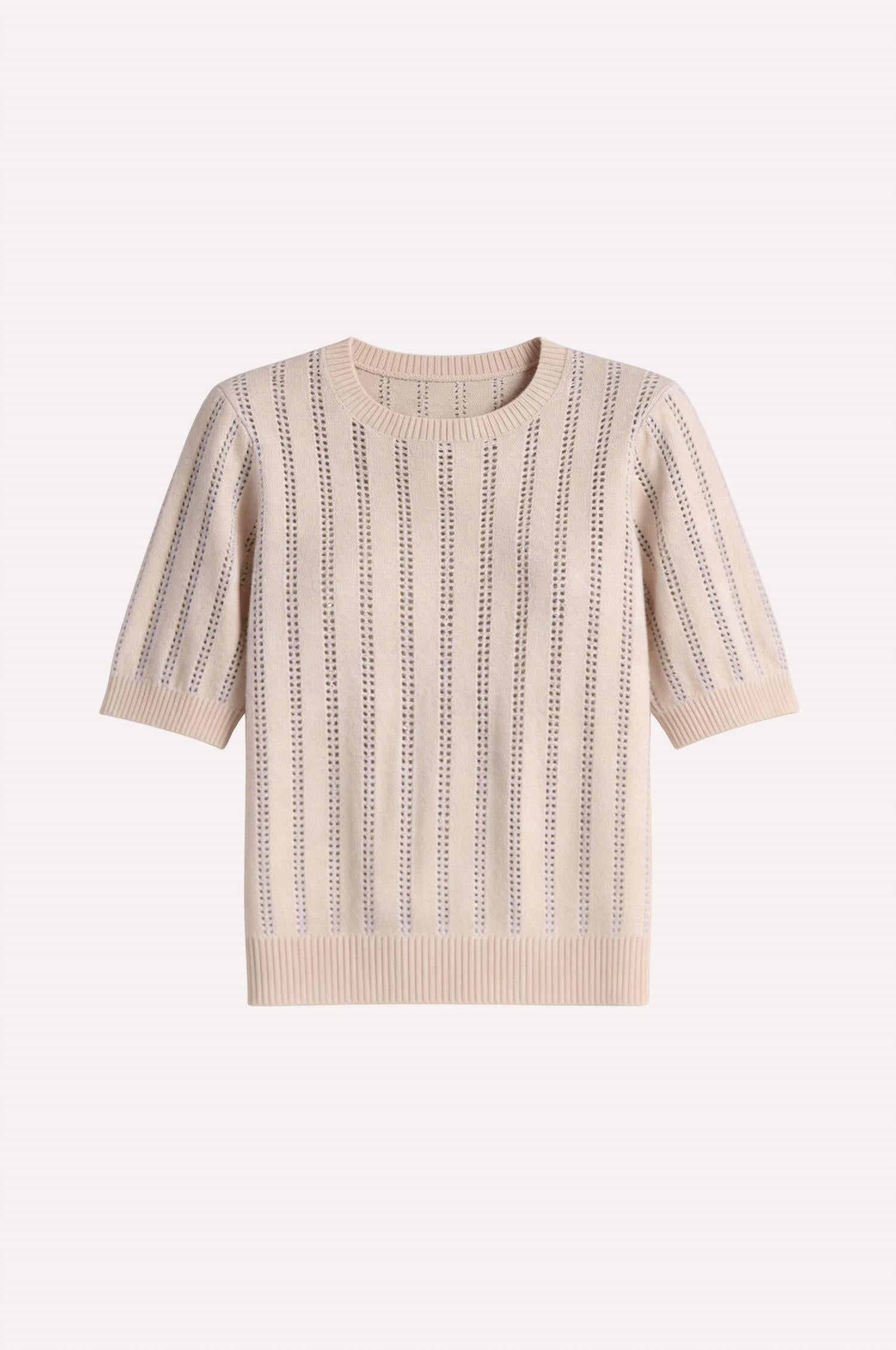 Minnie Rose - Pointelle Sparkle Short Sleeve Crew Top