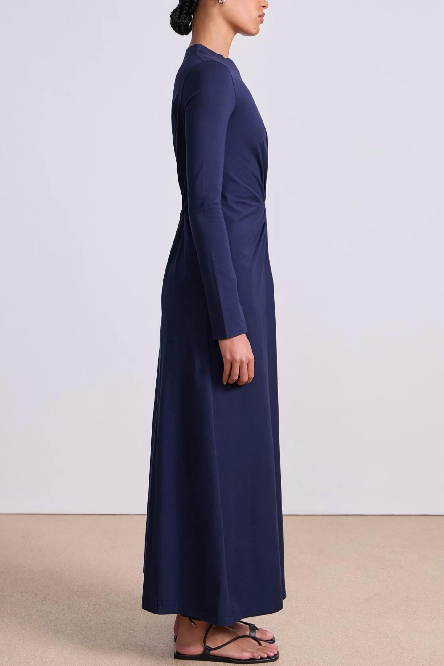 APIECE APART Long Sleeve Volta Dress in navy - women's dress - alternate view
