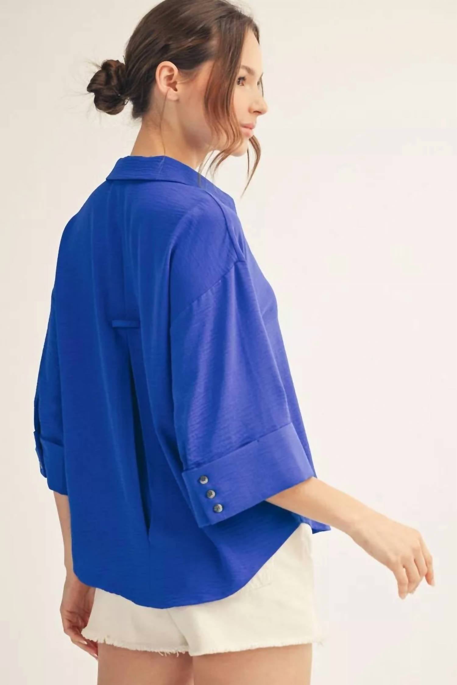 Jodifl Button Pleat Top in blue - women's shirt - alternate view