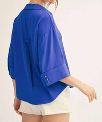 Jodifl Button Pleat Top in blue - women's shirt - detail view
